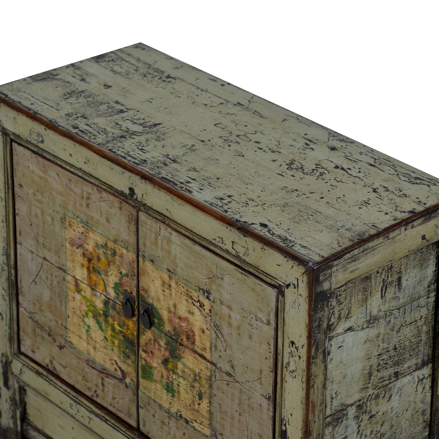 Vintage Grey Cabinet from Gansu with Lotus Flowers