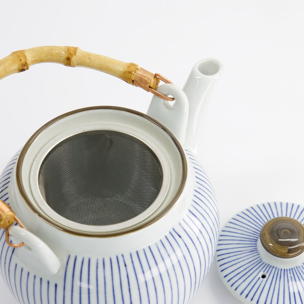 Blue & White Stripe Sendan Teapot - 1L