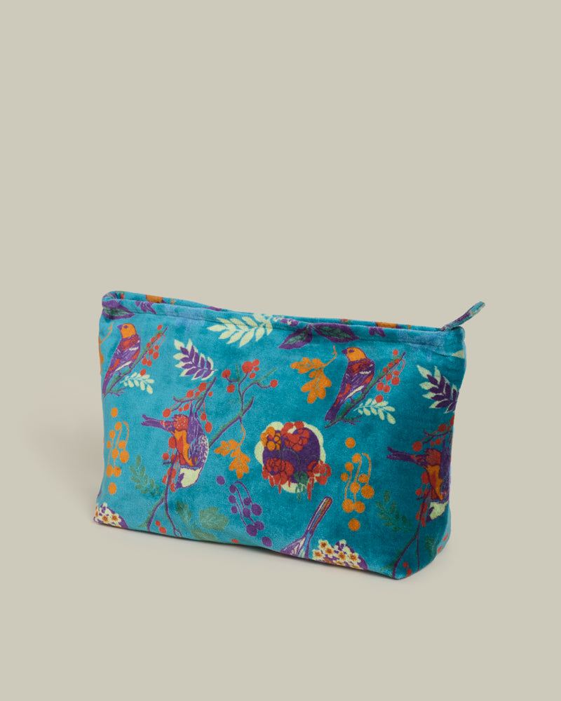 Large Cotton Cosmetics Bag - Birdy Teal