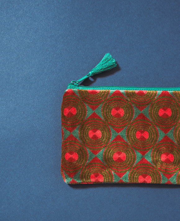 Small Cotton Cosmetics Bag - Green Red