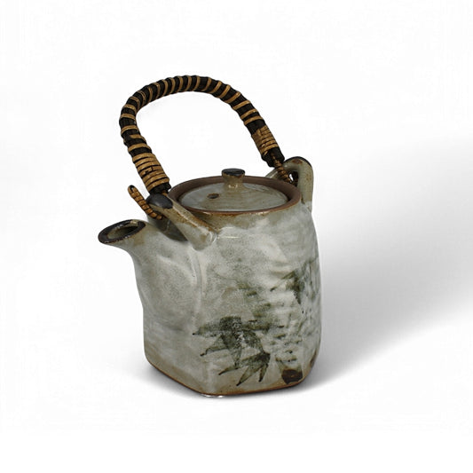White Glazed Hexagone Bamboo Teapot