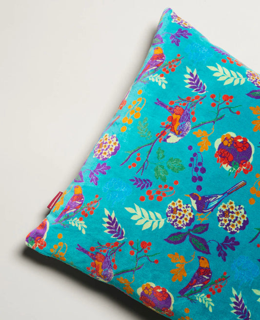 Square Cotton Velvet Cushion- Birdy teal