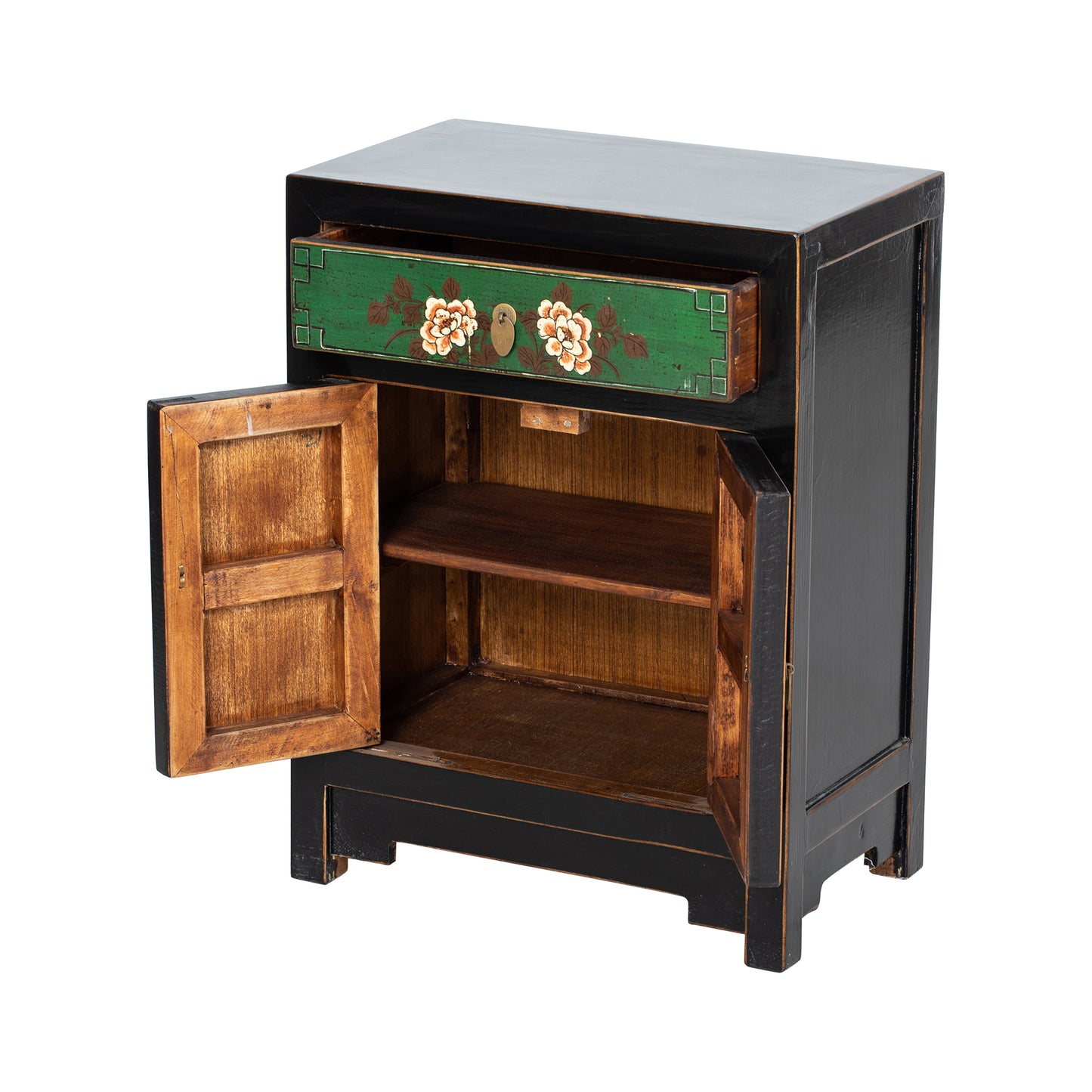 Small Chinese handpainted Cabinets Green Black