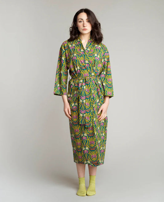 Les Touristes Long Cotton Dressing Gown - Muguet bayou
