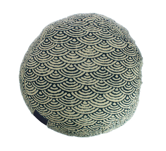 Kapok Round Zafu Meditation Cushion - Seigaiha Blue
