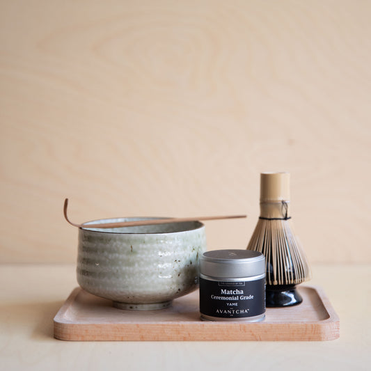 A tray displaying a selection of Matcha tools