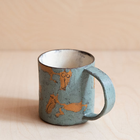 Green & Orange Cat Ceramic Mug