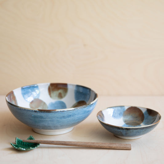 Blue & Brown Large Bowls - Blue & Brown Dots