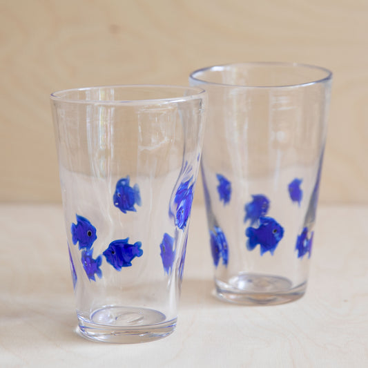 Blue Goldfish Glass Tall