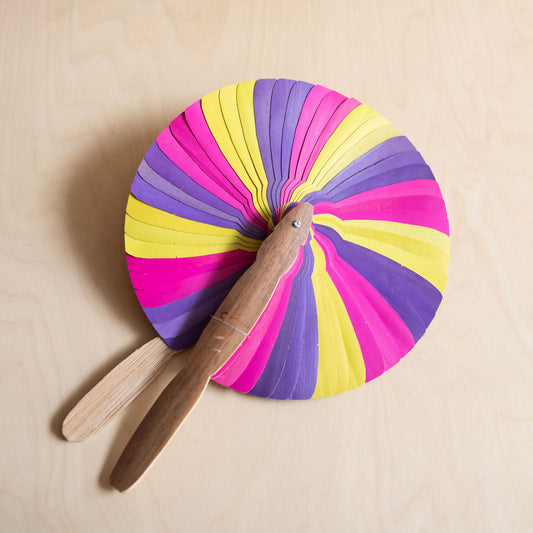 Palm leaf fan - Fuschia, yellow and purple