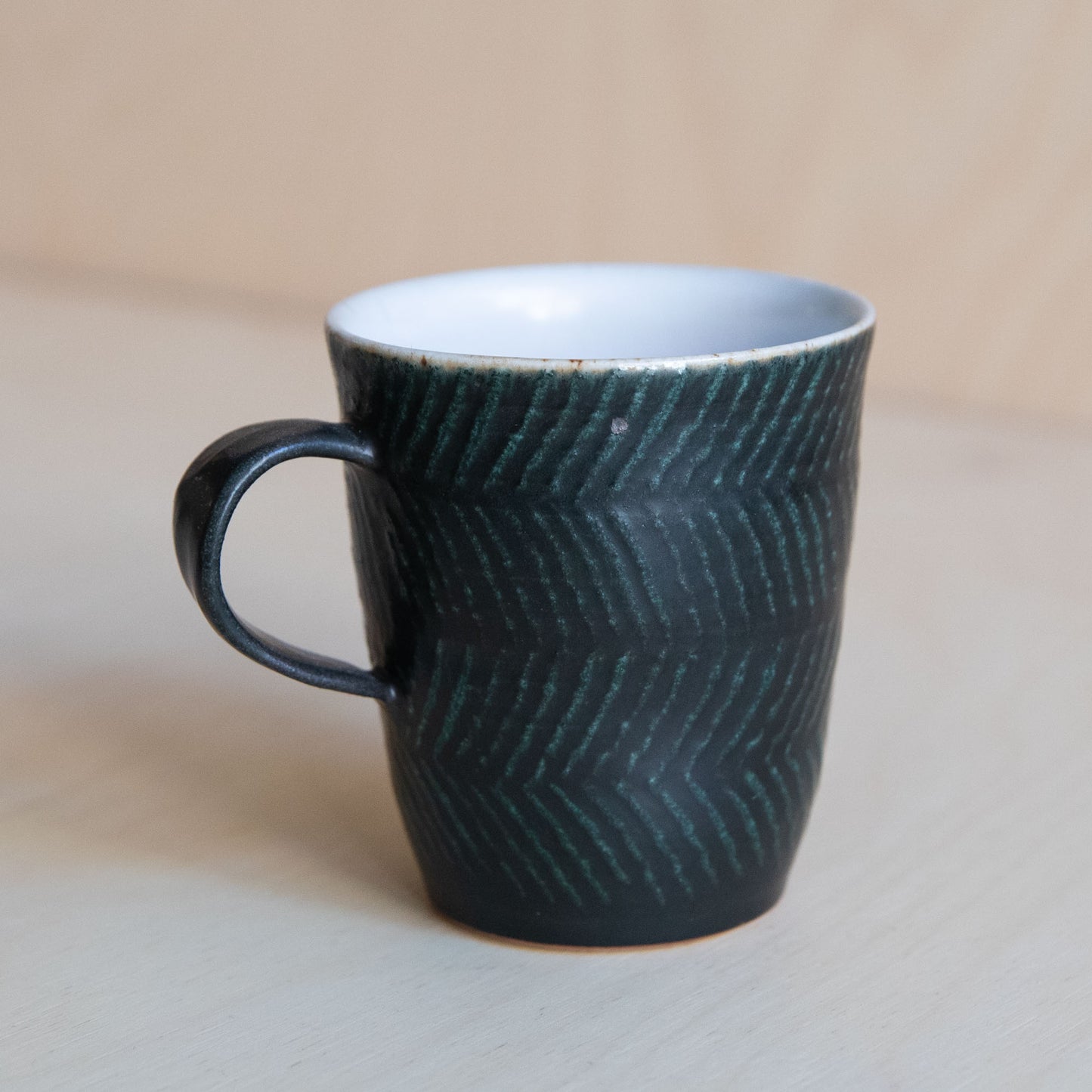 Black Green linear patterned Ceramic Mug 06 by Wang Xinghua