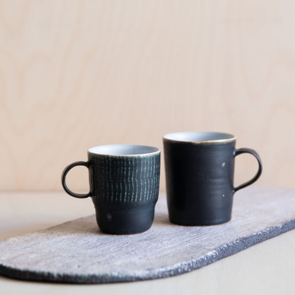 Black Green linear patterned Ceramic Mug 08 by Wang Xinghua