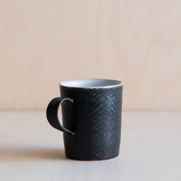 Black Green lattice patterned Ceramic Mug 02 by Wang Xinghua