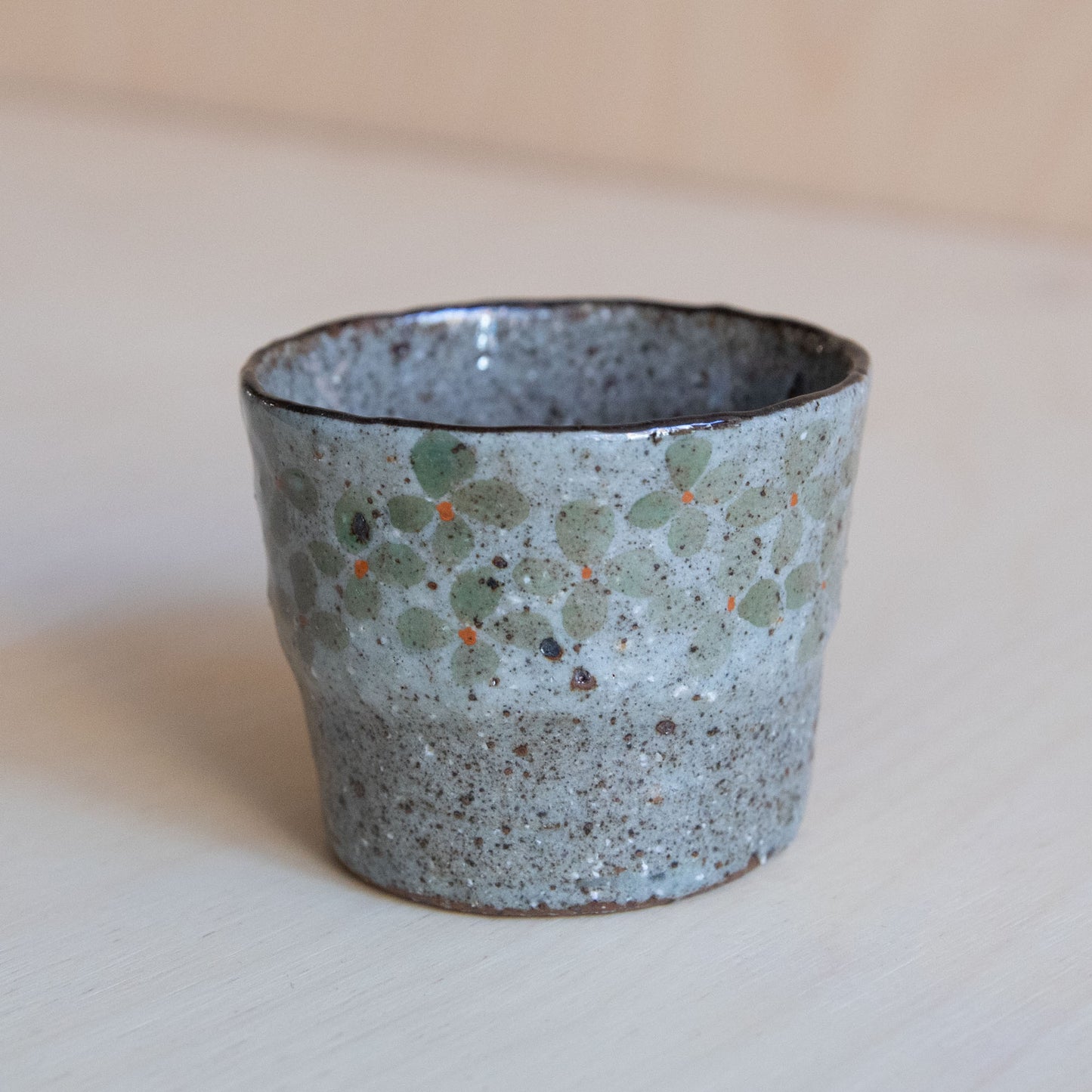 Coarse Clay Cups with Band of Flowers 02 by Zhang Min