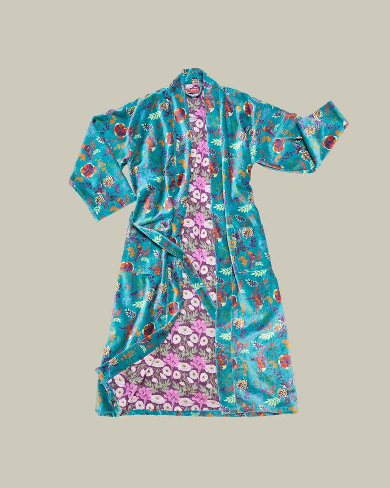 Les Touristes Long Velvet Dressing Gown - Birdy Teal