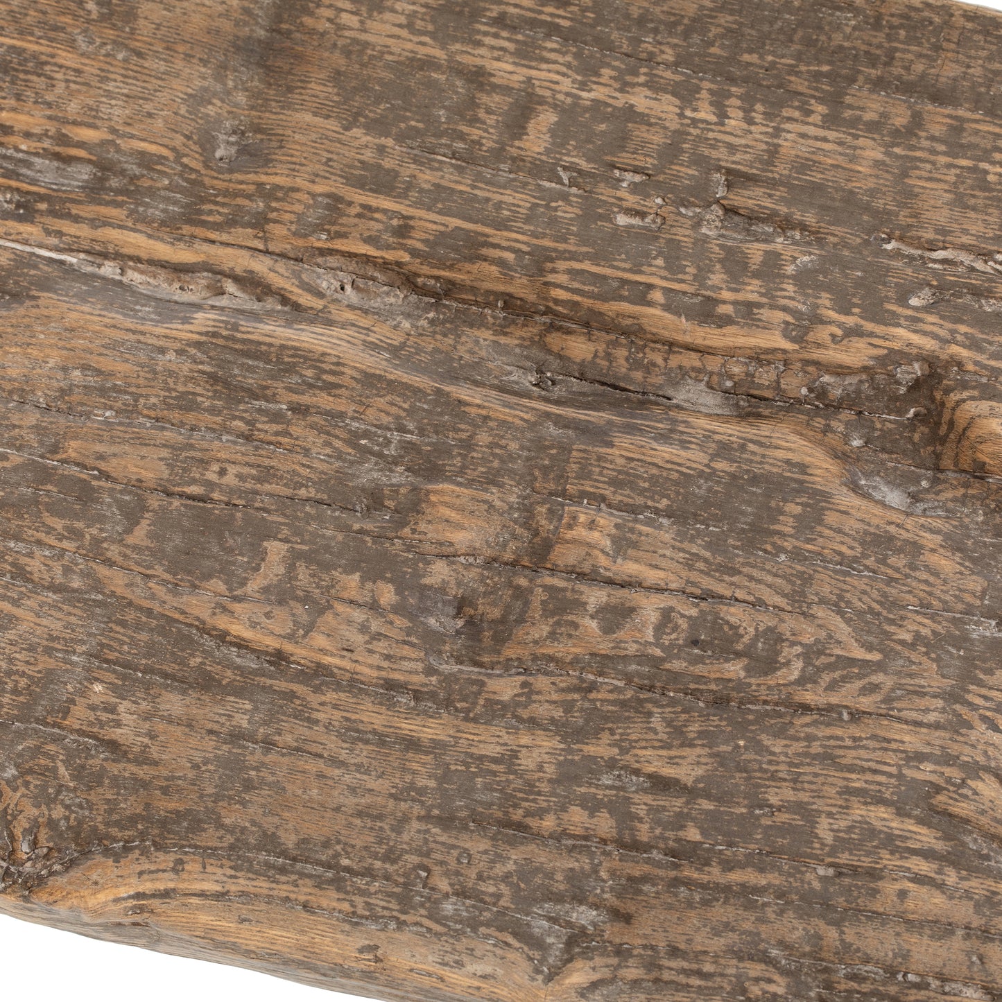 Close-up of vintage Chinese elmwood bench surface rustic