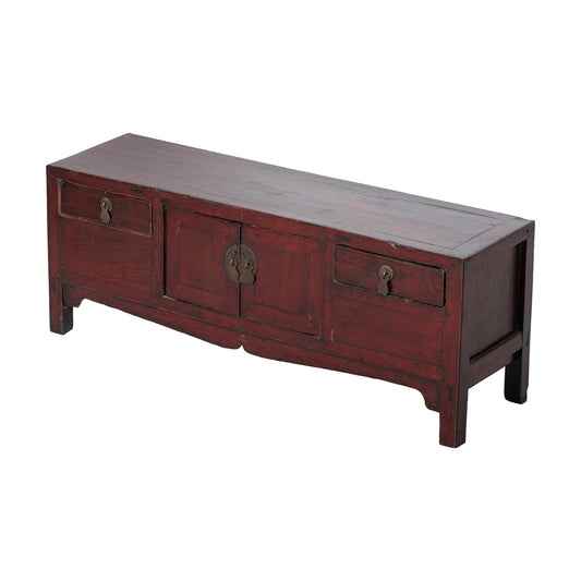 Vintage Chinese Long Narrow Dark Red/brown Cabinet