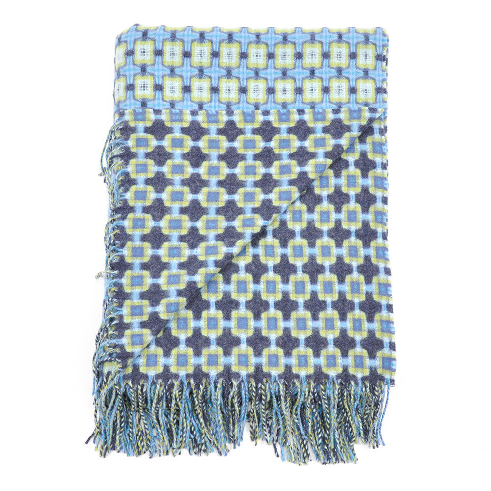 Indigo and Lime Basket Weave Throw - Chinese homewares- Rouge Shop antique stores London - city furniture