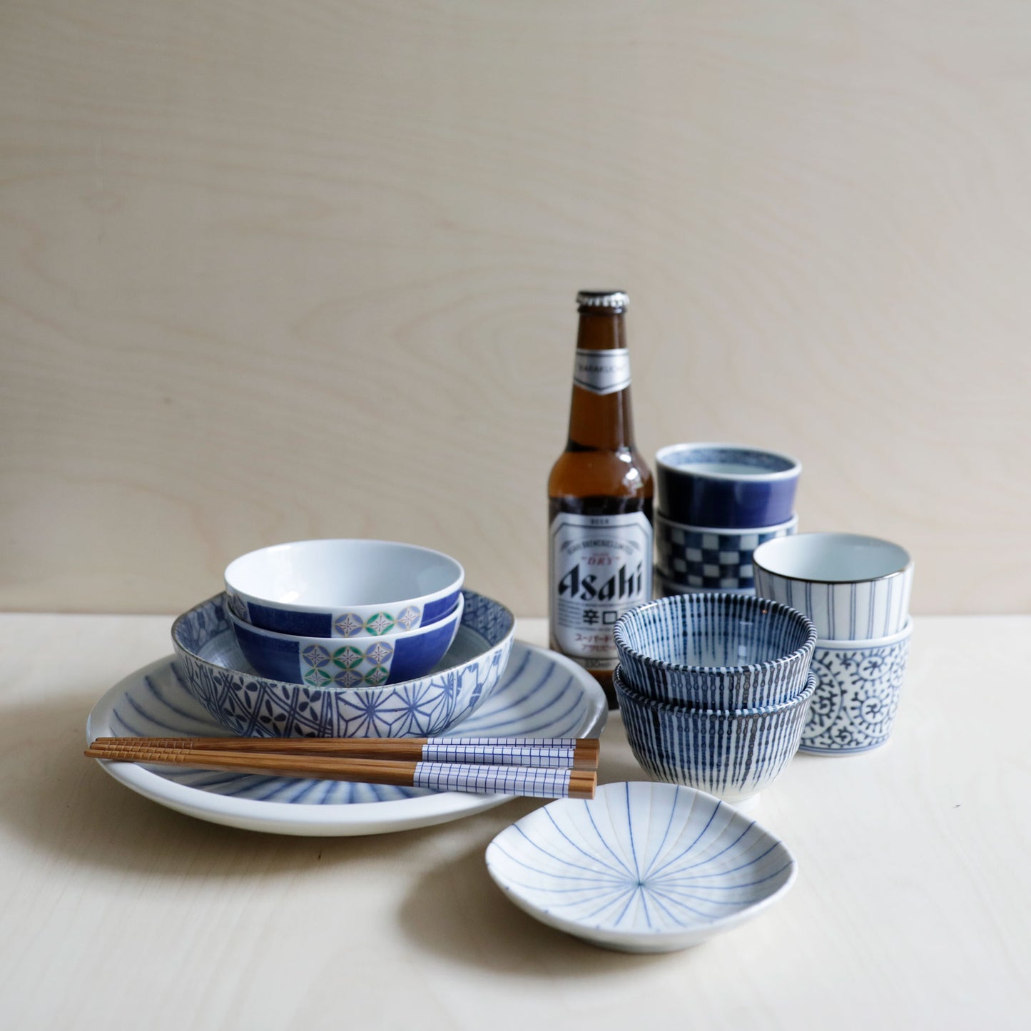 Medium Japanese Ceramic Bowl with Geometric Collage Pattern