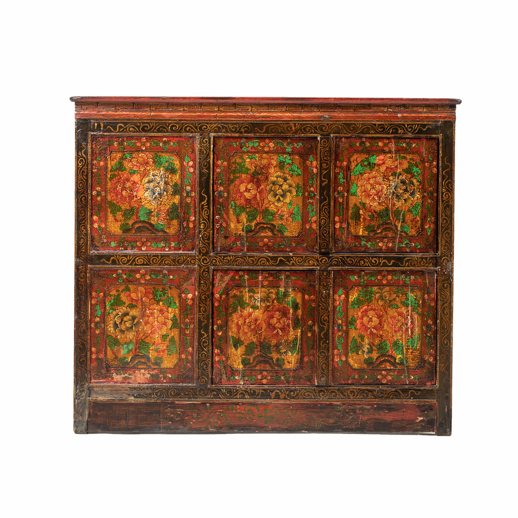 Vintage Tibetan Cabinet with Decorative Panels