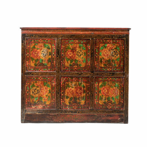 Vintage Tibetan Cabinet with Decorative Panels