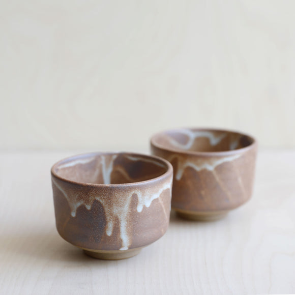 Matcha Bowl Brown with White Dripped Glaze