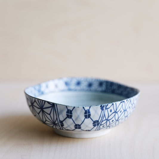 Medium Japanese Ceramic Bowl with Geometric Collage Pattern