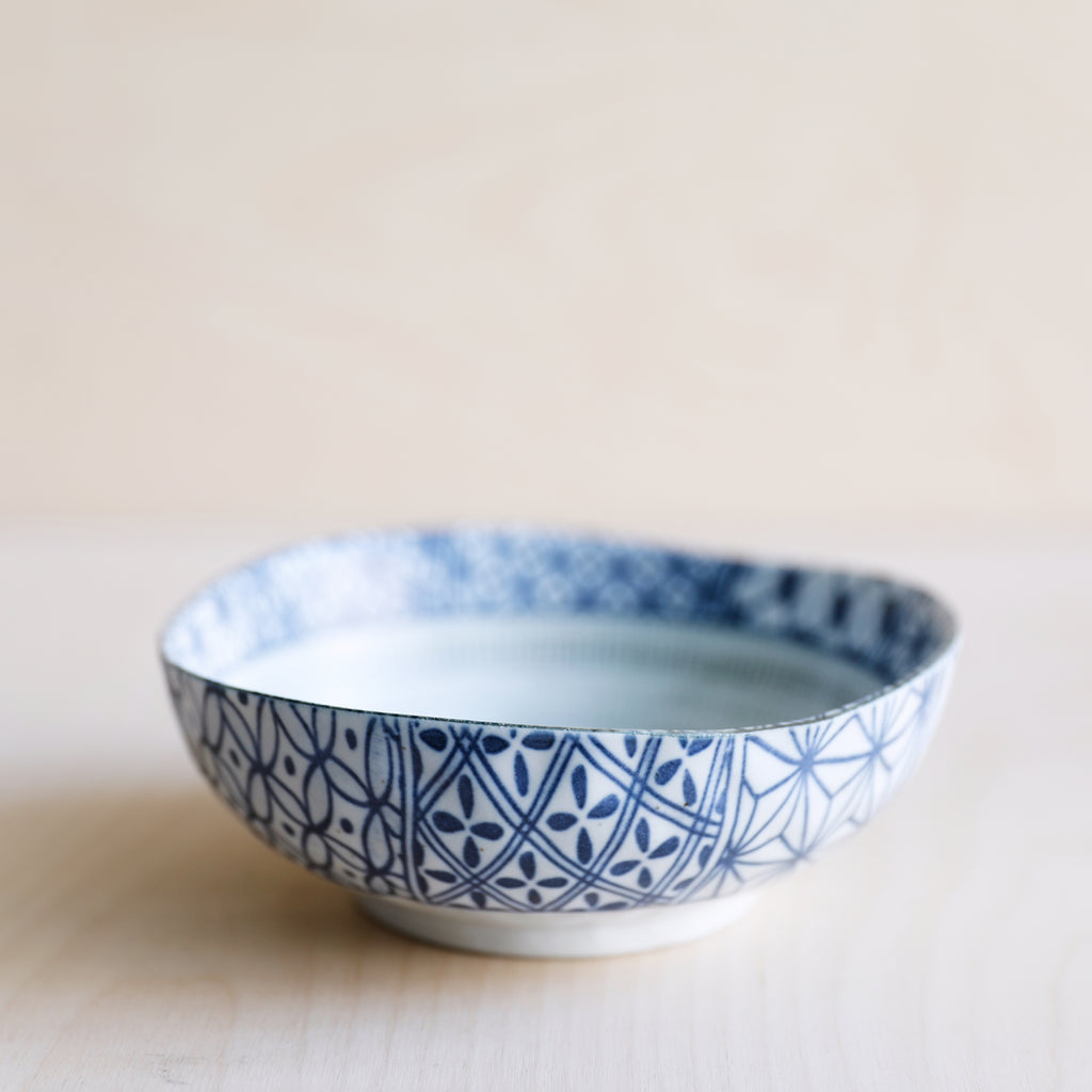 Medium Japanese Ceramic Bowl with Geometric Collage Pattern