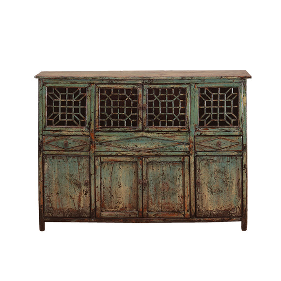 Chinese vintage Lattice woodwork Cabinet Sideview