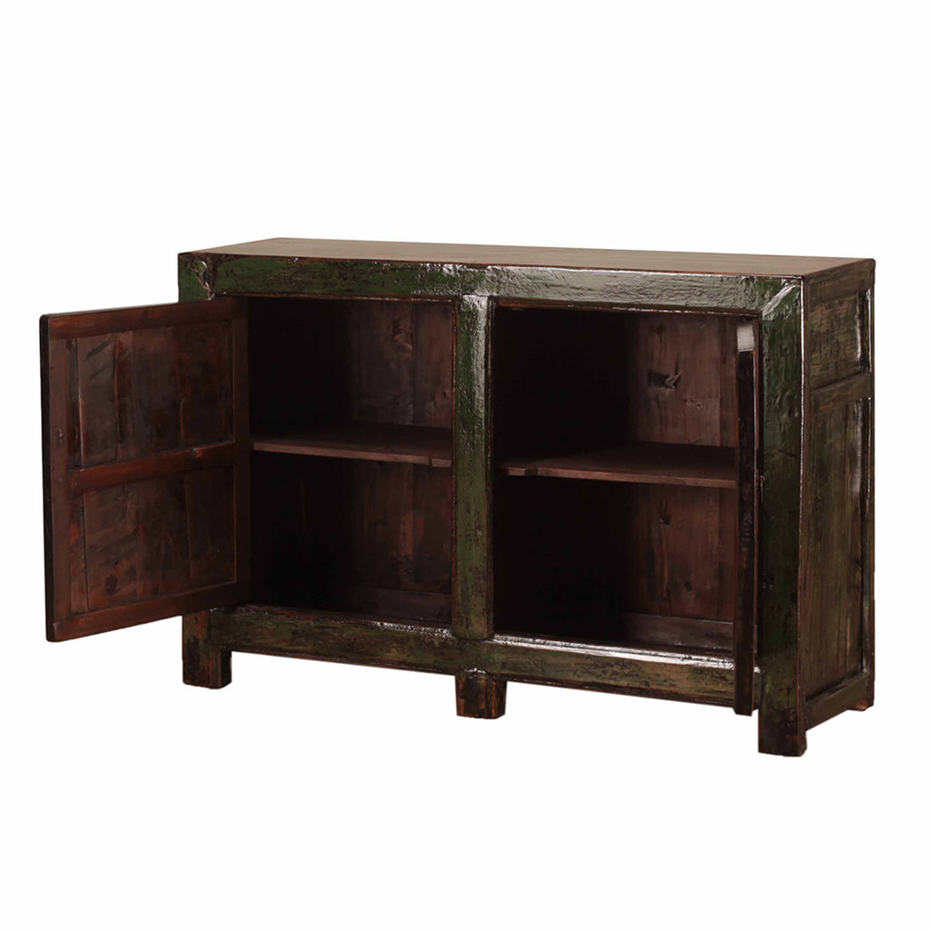Vintage Chinese Furniture Green Sideboard open view