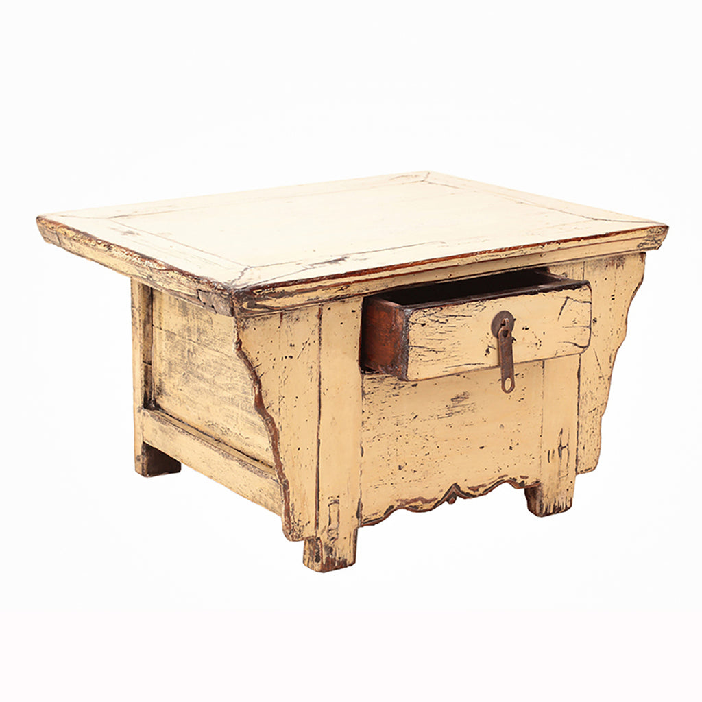 Chinese Small Cream Kang Table with Single Drawer