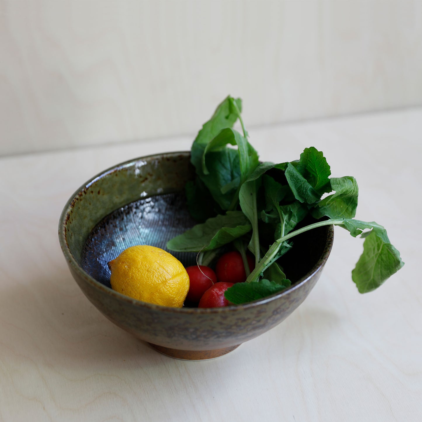 Green and Brown Glaze Japanese Noodle Bowl