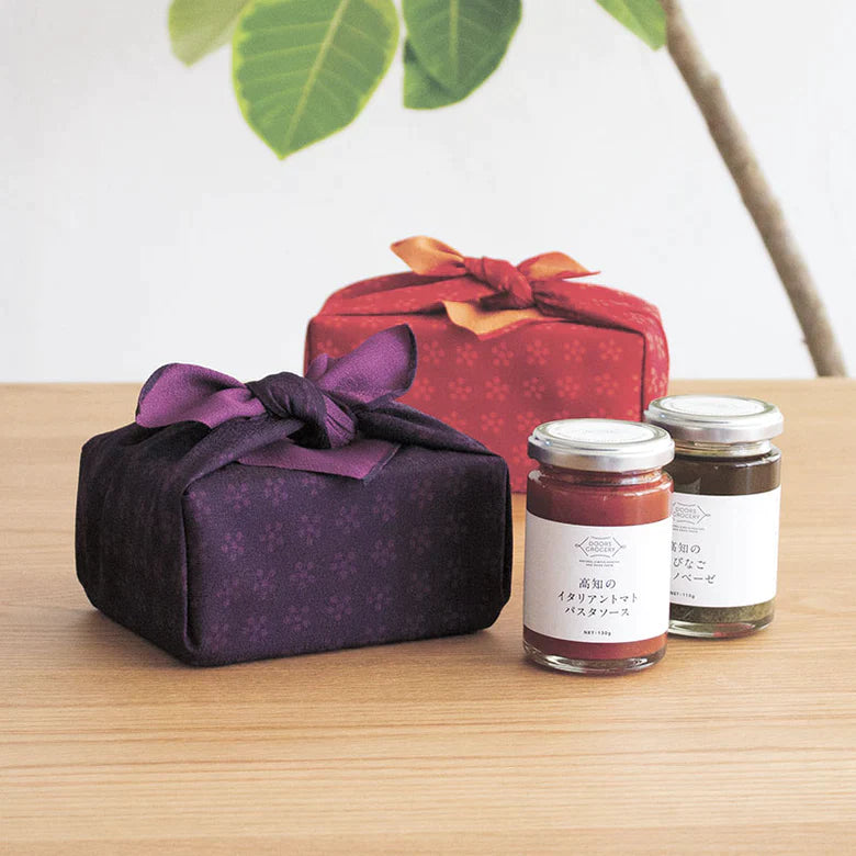 Reversible Furoshiki Cloth Large - Rikyubai (Japanese Apricot) Red/Orange