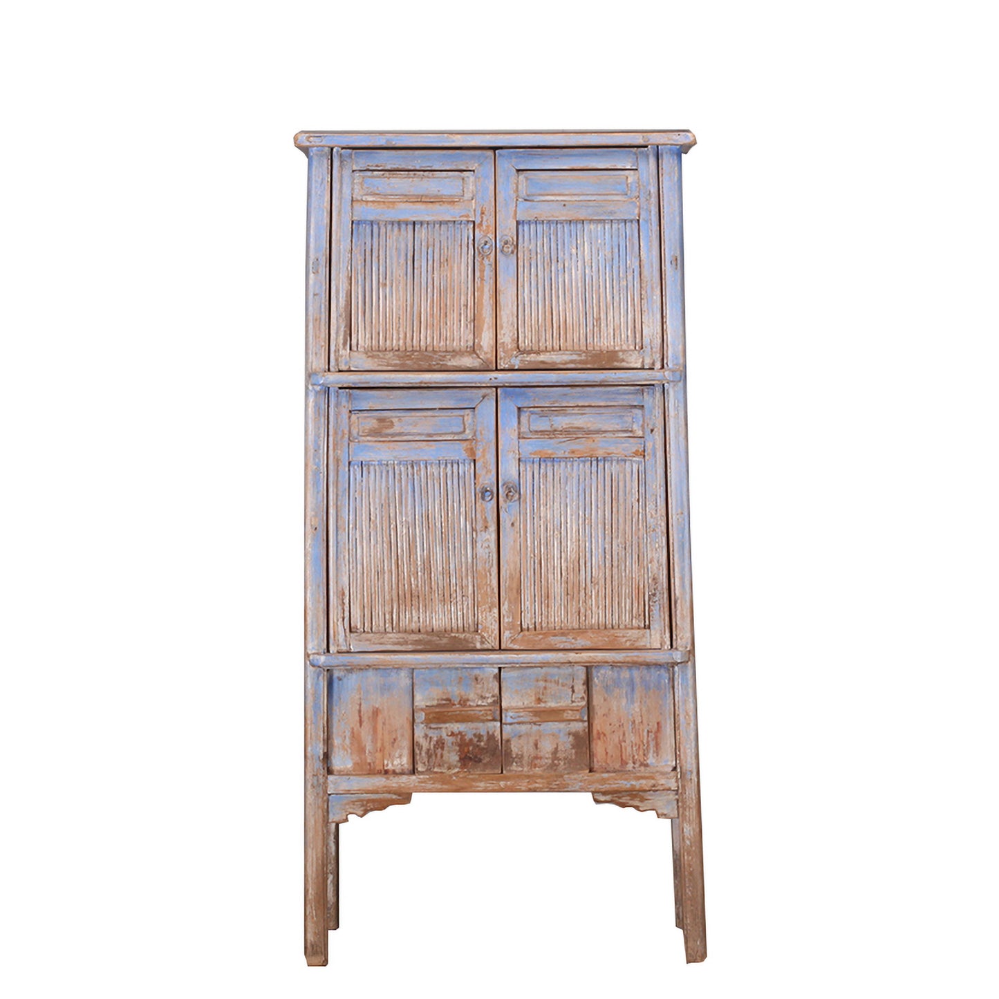 Light blue wooden tall cabinet with bamboo panels