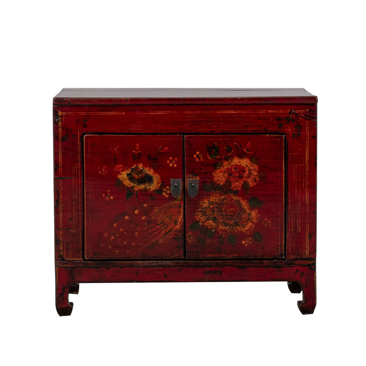 Vintage Chinese Small Cabinet with Peacock and Flowers