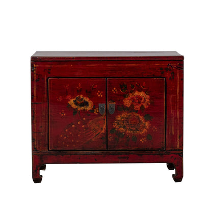 Vintage Chinese Small Cabinet with Peacock and Flowers