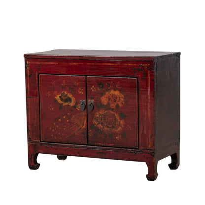 Vintage Chinese Small Cabinet with Peacock and Flowers