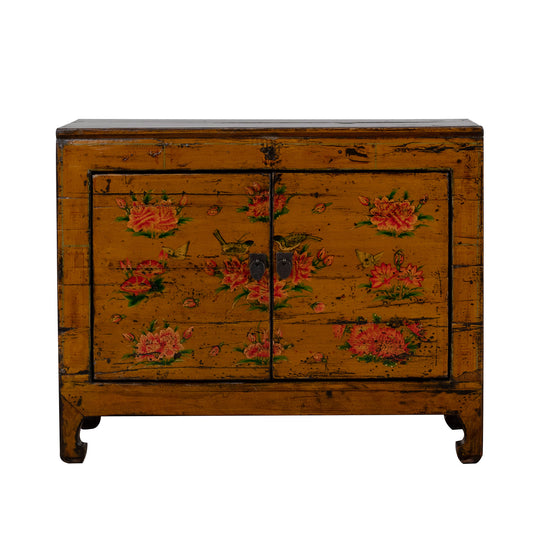 Vintage Chinese Small Hand Painted Cabinet in Orange 02 Front