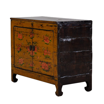 Vintage Chinese Small Hand Painted Cabinet in Orange 02 more side