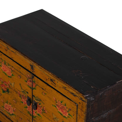 Vintage Chinese Small Hand Painted Cabinet in Orange 02 top