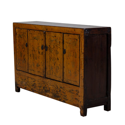 Vintage Chinese Hand Painted Orange Sideboard with Flowers