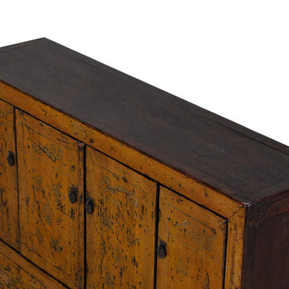 Vintage Chinese Hand Painted Orange Sideboard with Flowers