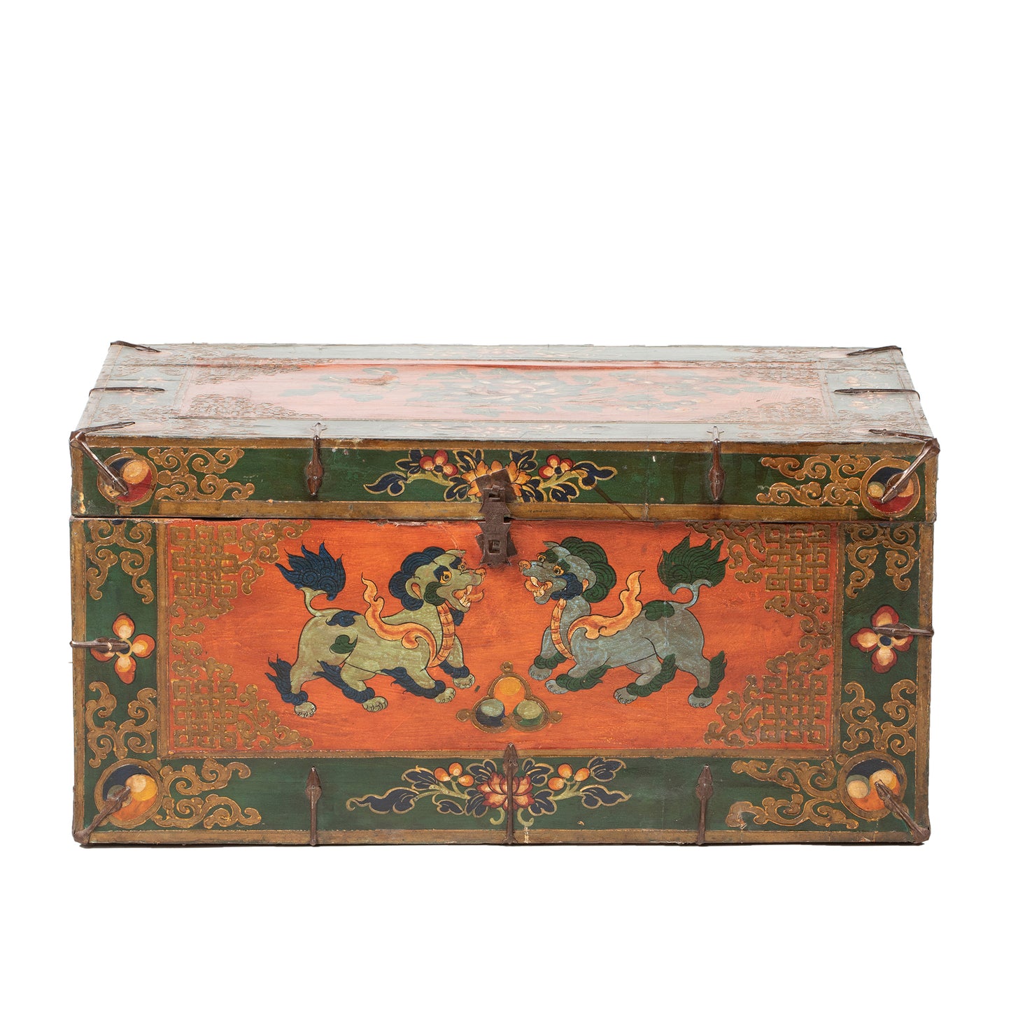 Decorative Tibetan chest with dogs Front