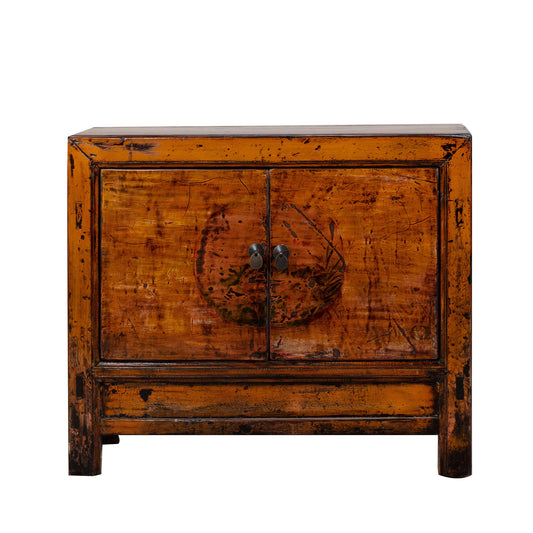 Vintage Orange Gansu Cabinet with Circle Motif