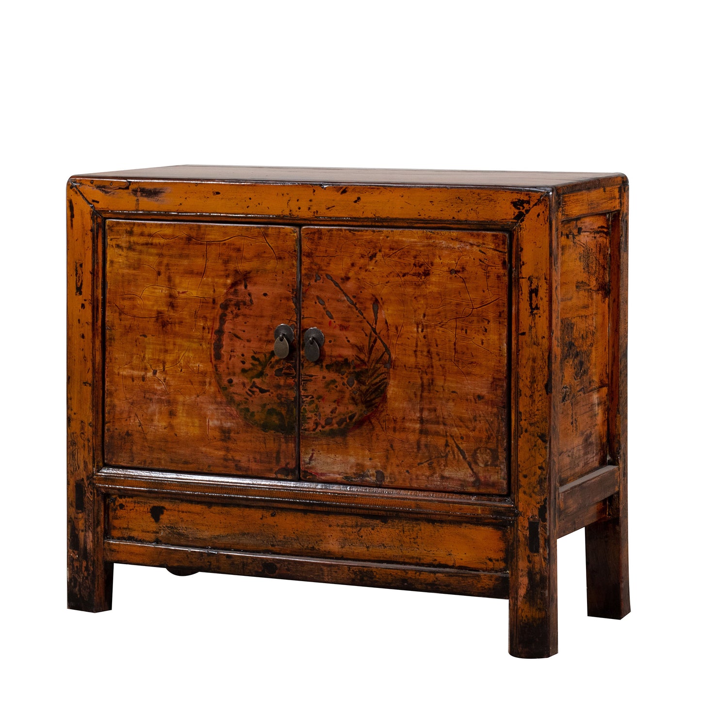 Vintage Orange Gansu Cabinet with Circle Motif