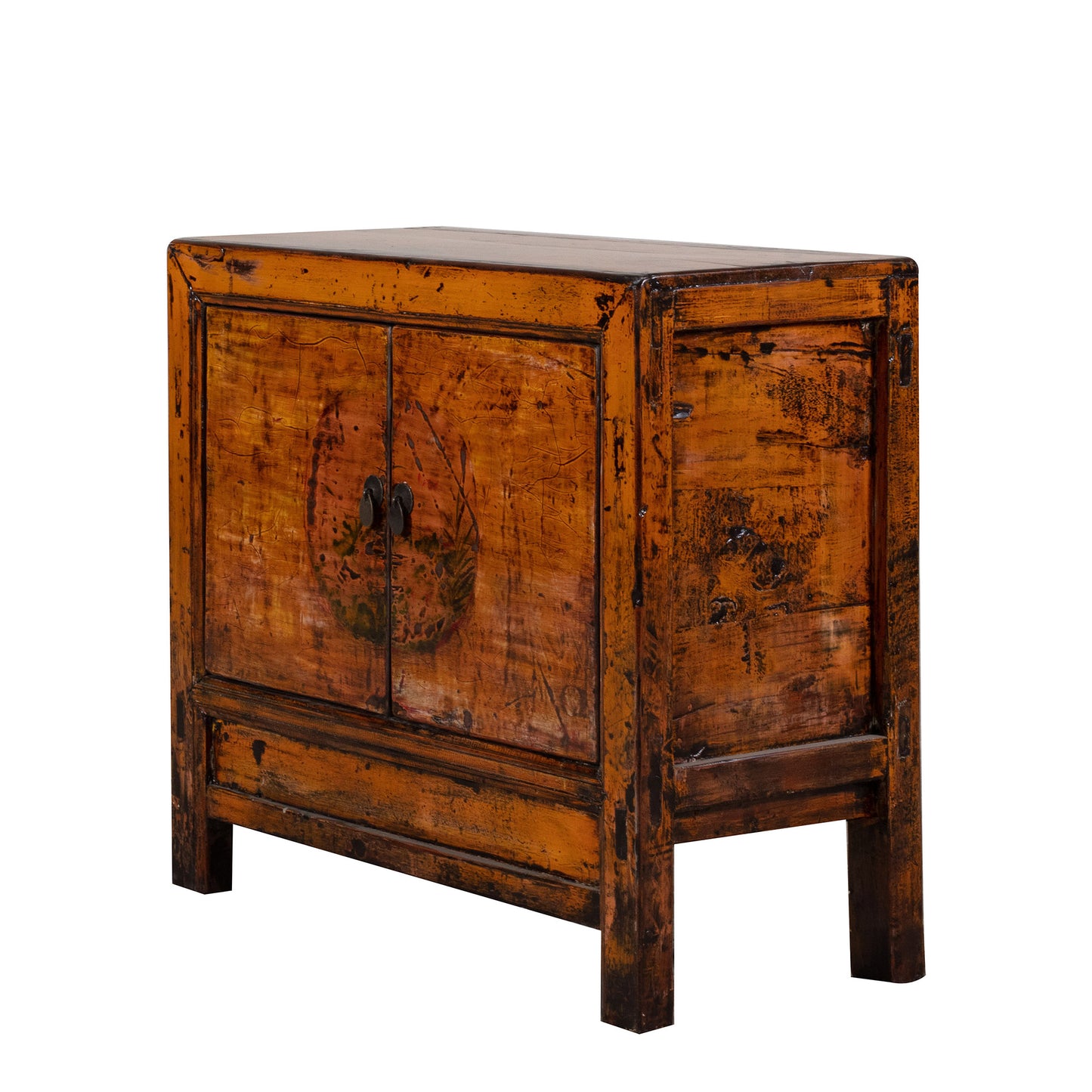 Vintage Orange Gansu Cabinet with Circle Motif