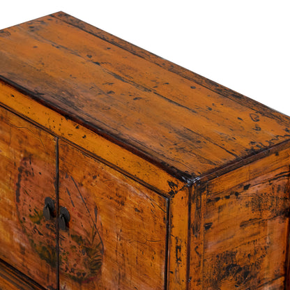Vintage Orange Gansu Cabinet with Circle Motif
