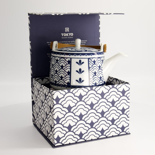 Wave Flower Teapot Blue 1L