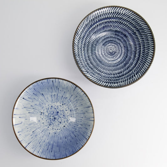 Ramen Bowls Gift Set - Blue & White Stripe Patterns