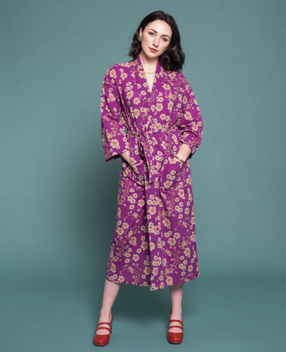 Les Touristes Long Cotton Dressing Gown - Blossom purple